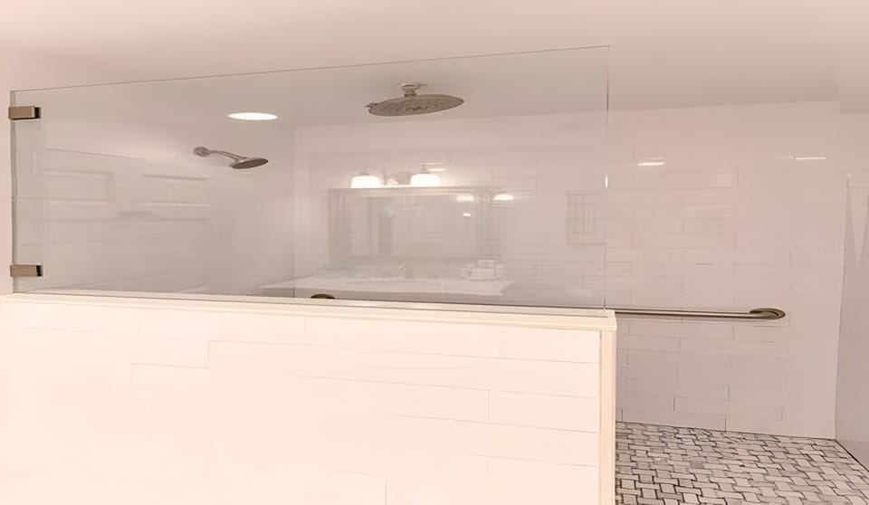 Rinse off in the sleek walk-in shower after sandy adventures.