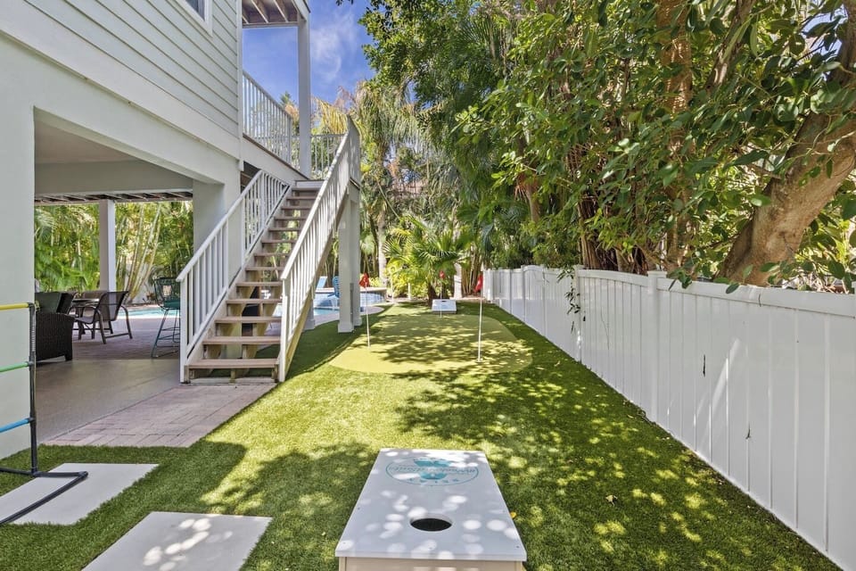 Corn hole boards and putting green