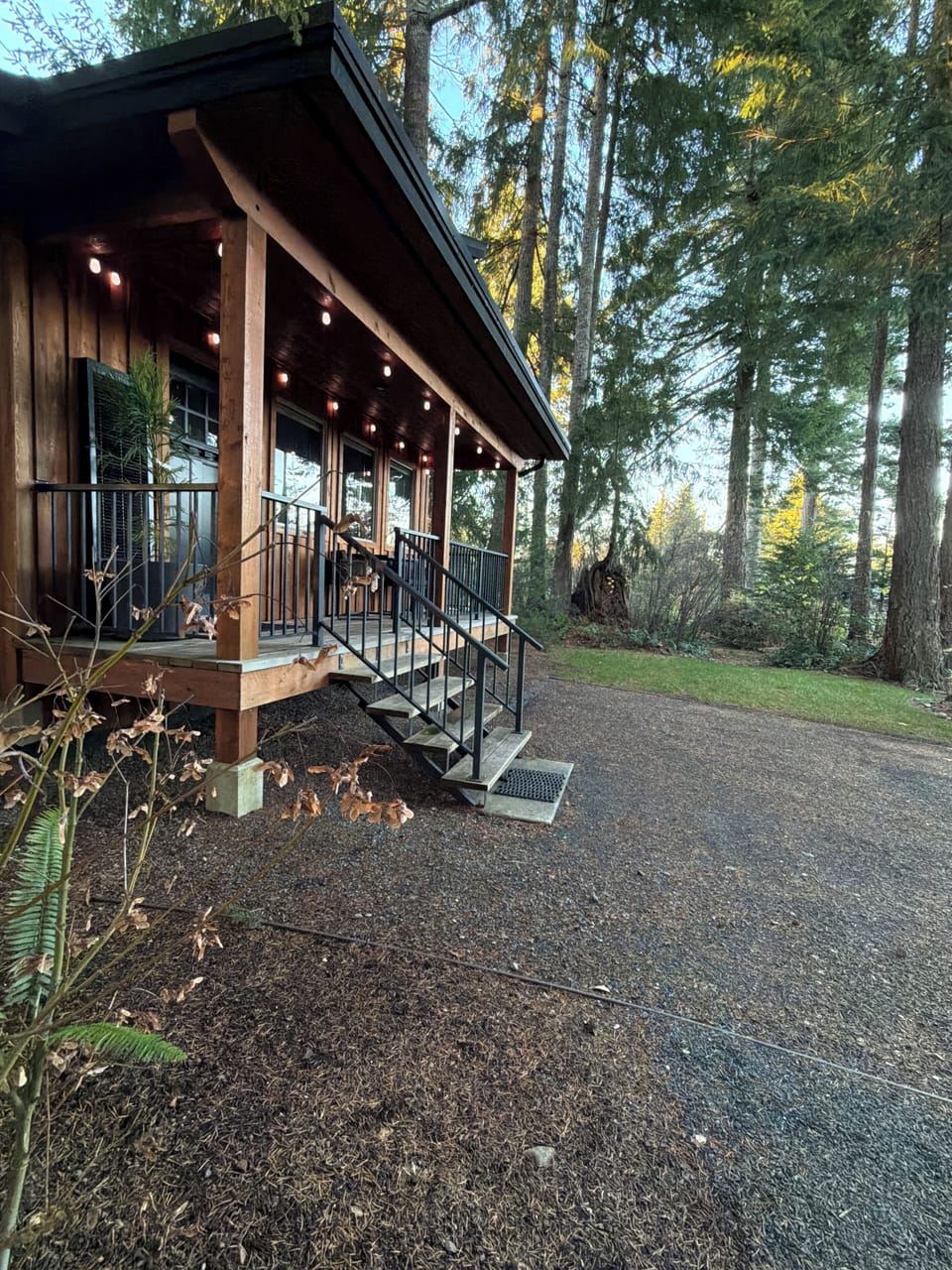 The private front yard + parking area