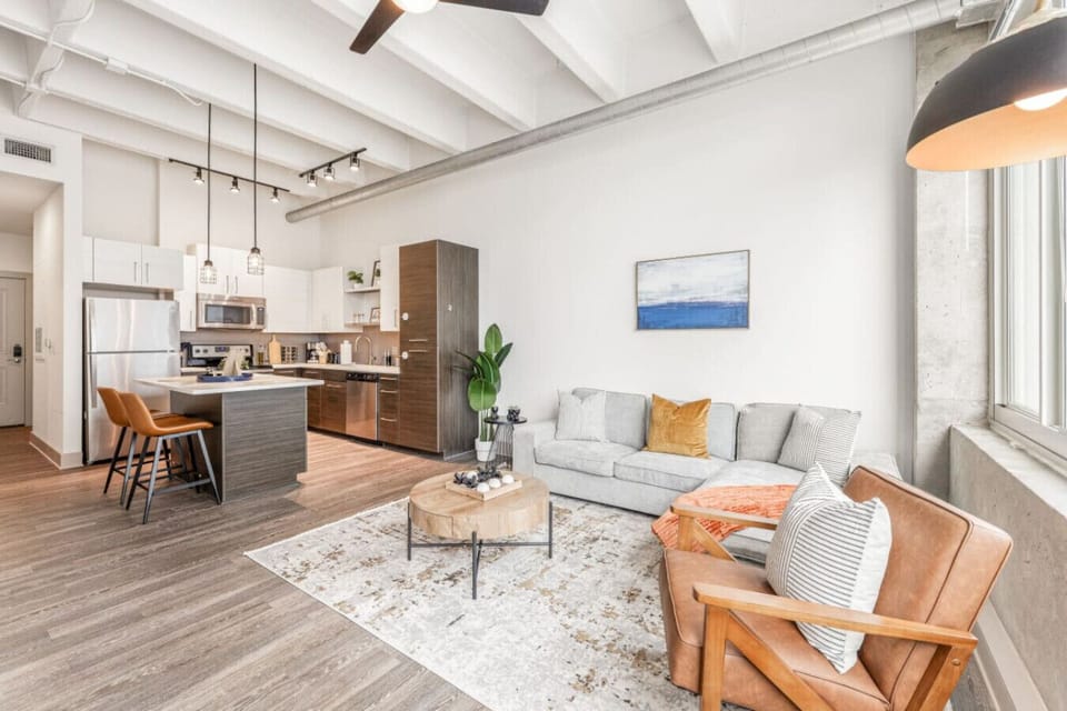 Living Room: Stylish urban space with modern comforts and vibrant vibes for unforgettable moments!