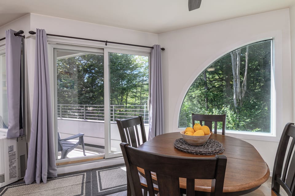 Sunny dining area with seating for family and friends