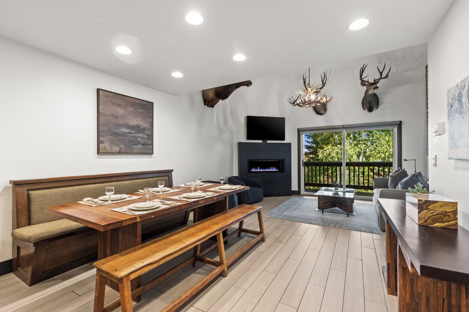 Snow Flower 126 has an open concept living, dining and kitchen area.