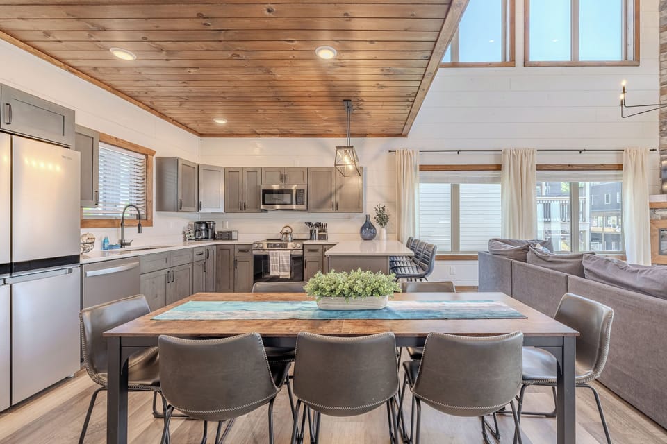 Dining and kitchen spaces flow together for effortless group meals.