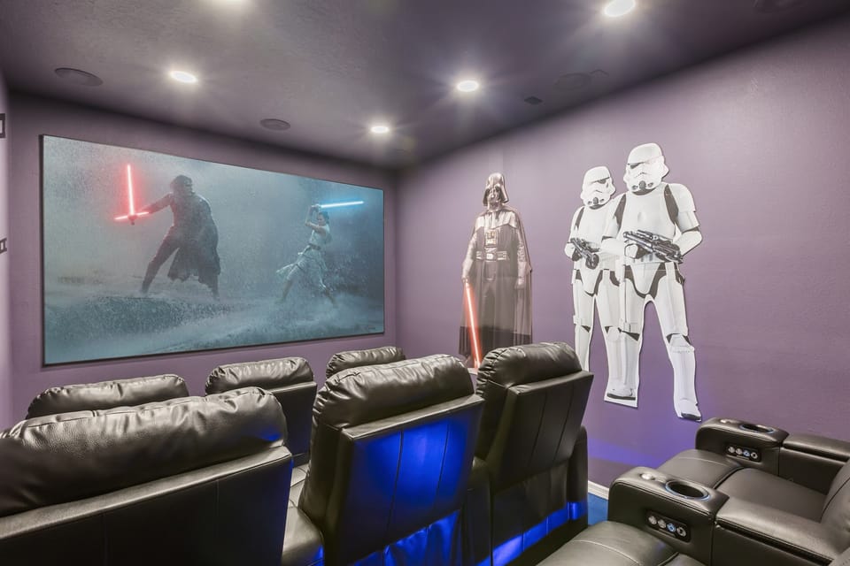 Star Wars Movie Theater – Cozy recliners and epic galaxy vibes for family movie nights.