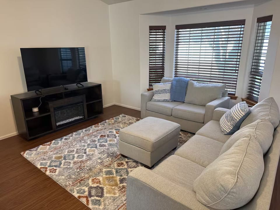 Living room area. Sofa bed is located in the larger sofa. 
