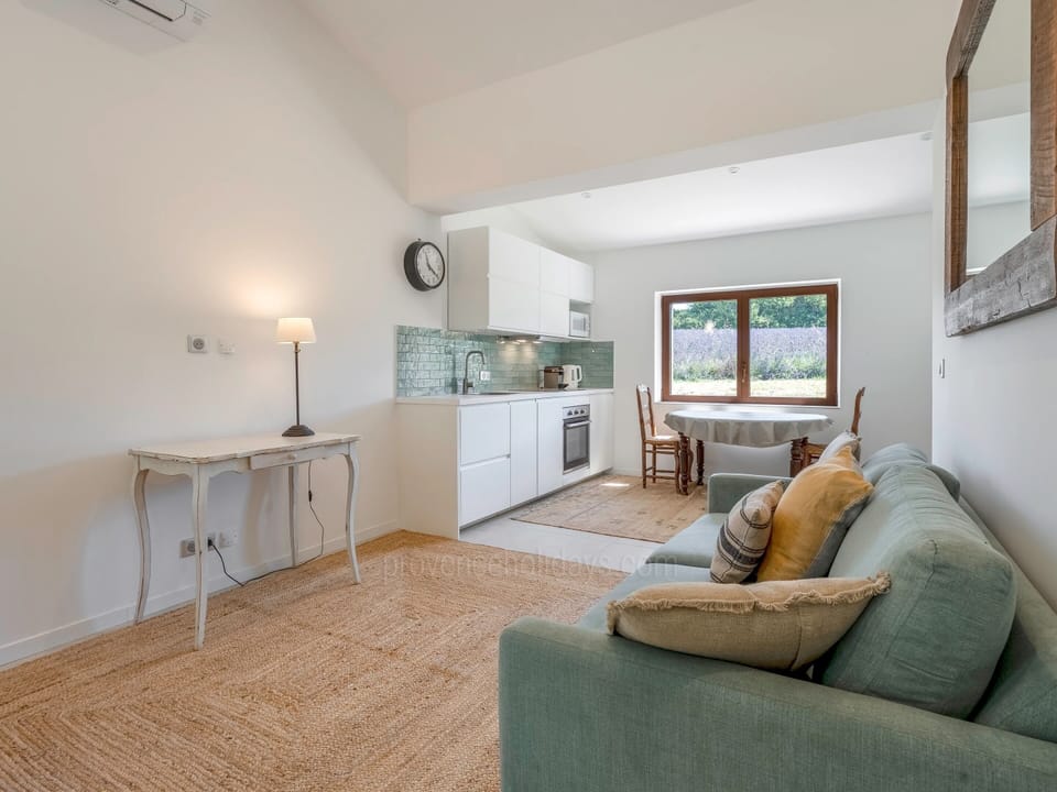 Open plan sitting room with views to rear lavender field