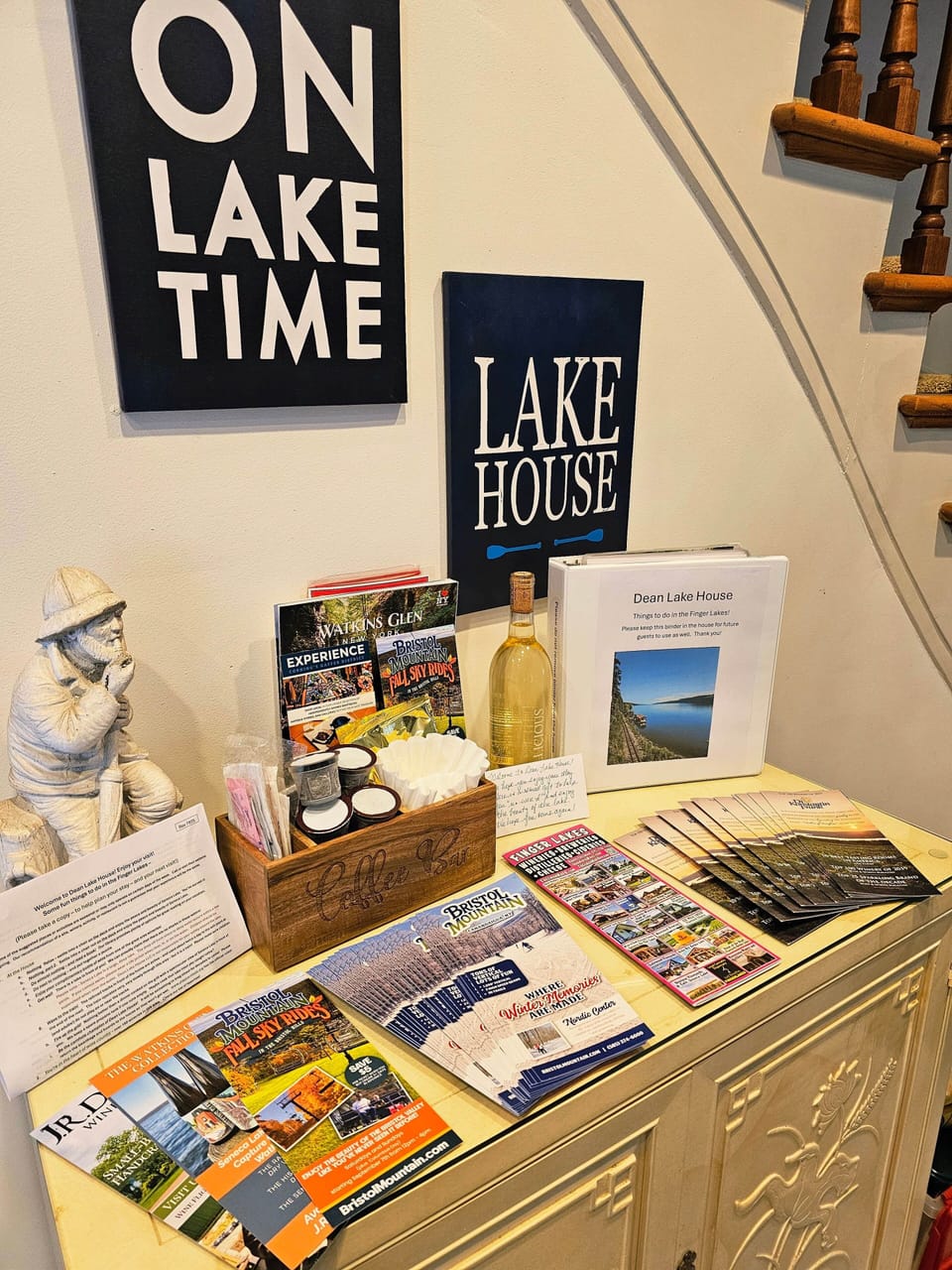 Enjoy your complimentary local wine and coffee!  Fun in the Finger Lakes!