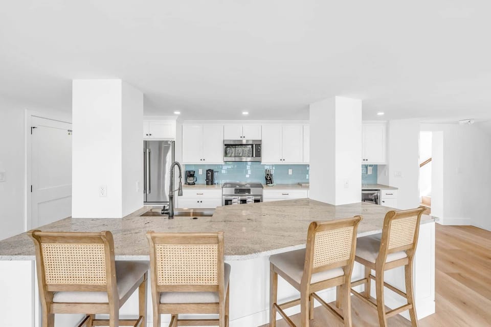 First floor kitchen island with stools