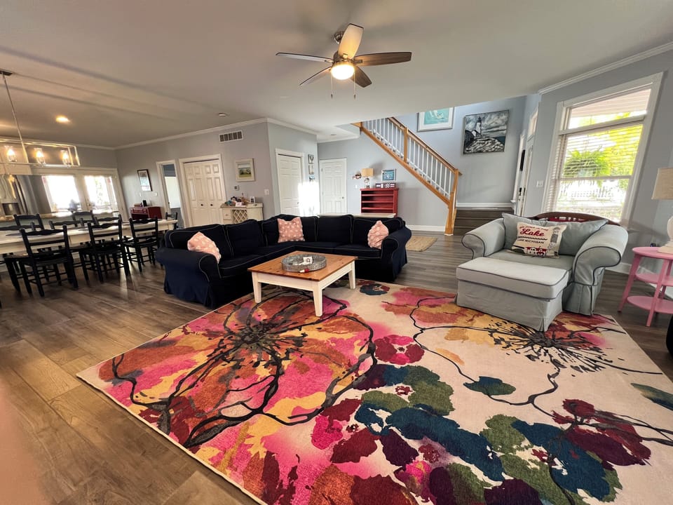 Living Room Open to Dining and Kitchen Area