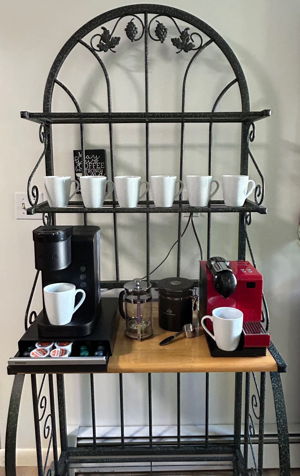 Coffee bar with Keurig, Nespresso, French Press