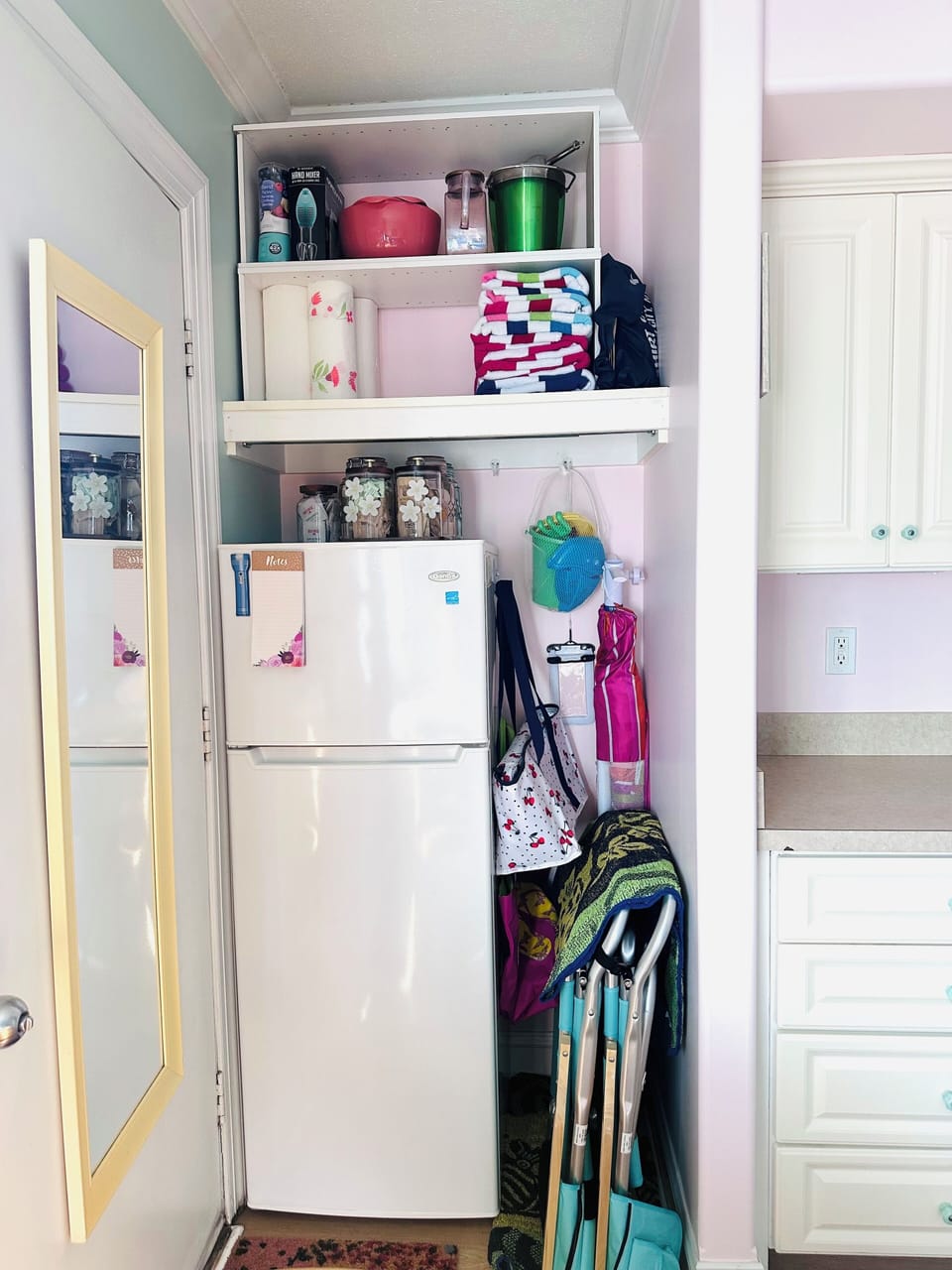 Fridge, coffee, beach towels and beach gear
