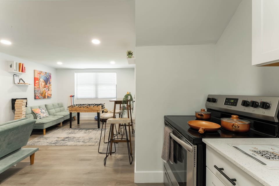 Casual dining space perfect for morning coffee or late-night bites.