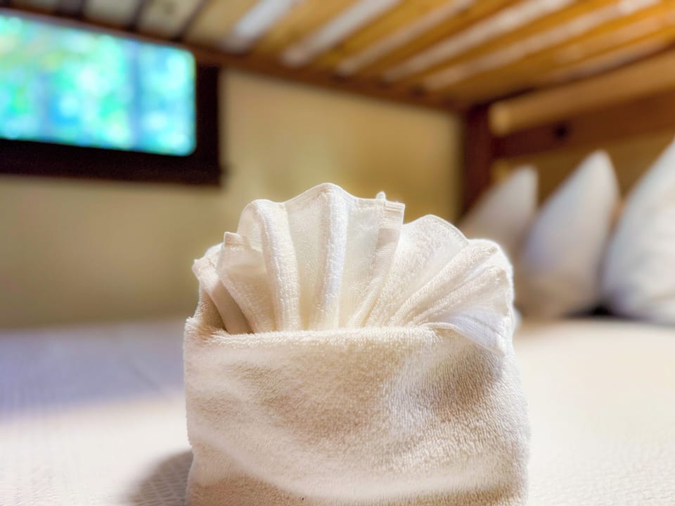 one set of bath towels per guest as well as 4 pillow per full/queen size bed.