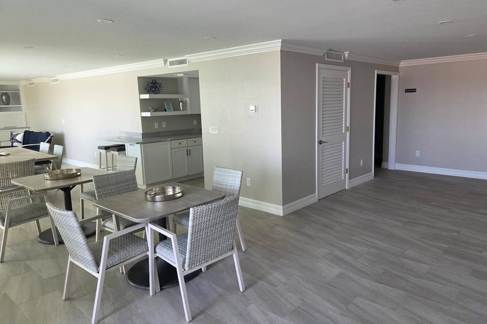The community room features a kitchenette