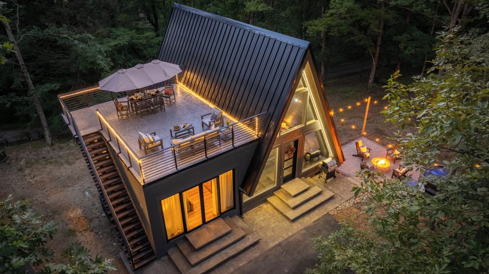 Starry nights, a crackling fire, and a hot tub—your perfect A-frame getaway