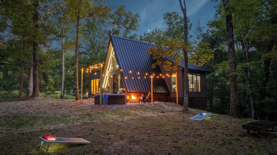 Evenings made magical—string lights, hot tub soaks and fire pit chats