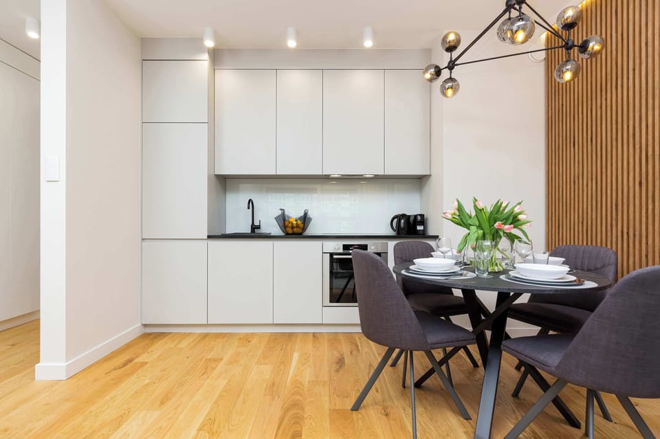 The kitchenette's practical layout maximizes space and functionality.