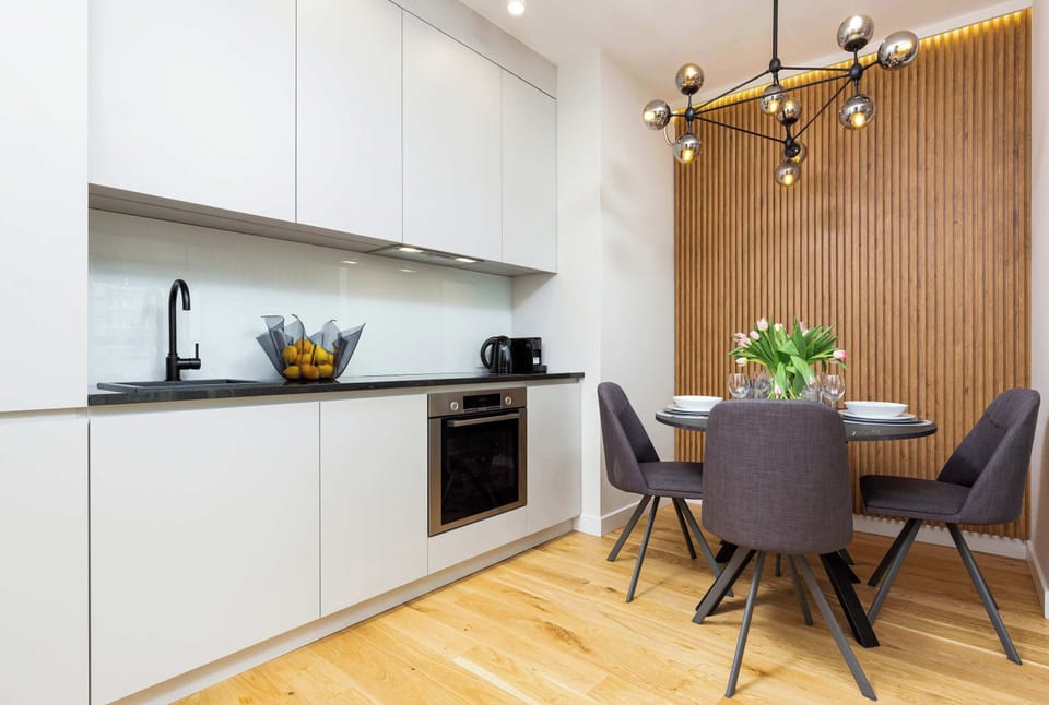 The fully equipped kitchenette includes everything you need for a home-cooked meal.