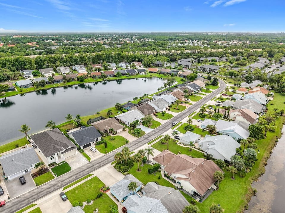 Scenic overhead view showcasing the property and its surroundings.
