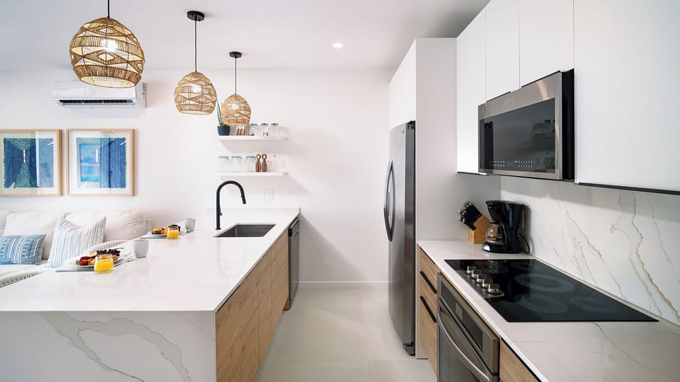At the heart of the villa, blending kitchen