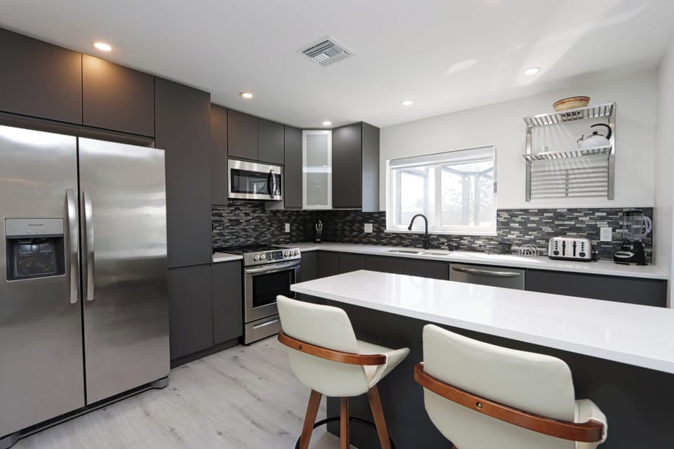 Kitchen with stainless steel appliances