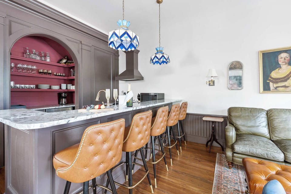 The spacious counter offers comfortable seating for five, making it easy to dine and connect.