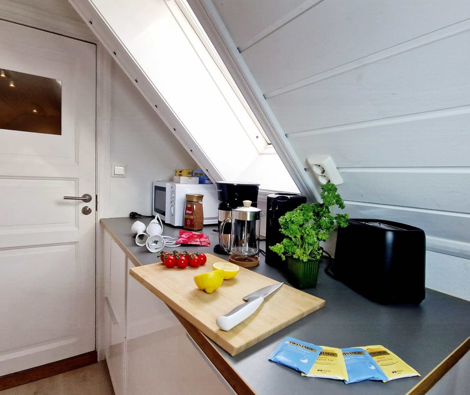 Coffee, tea, microwave, toaster, and all basic kitchen amenities.