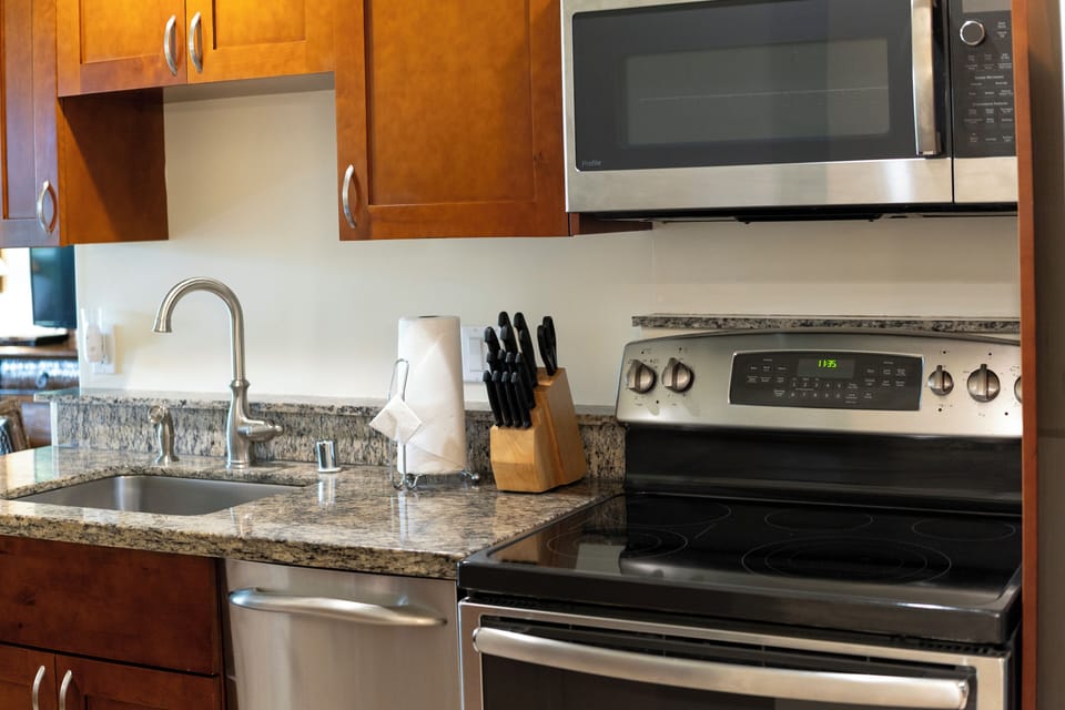 Cook with confidence on sleek surfaces and modern appliances.