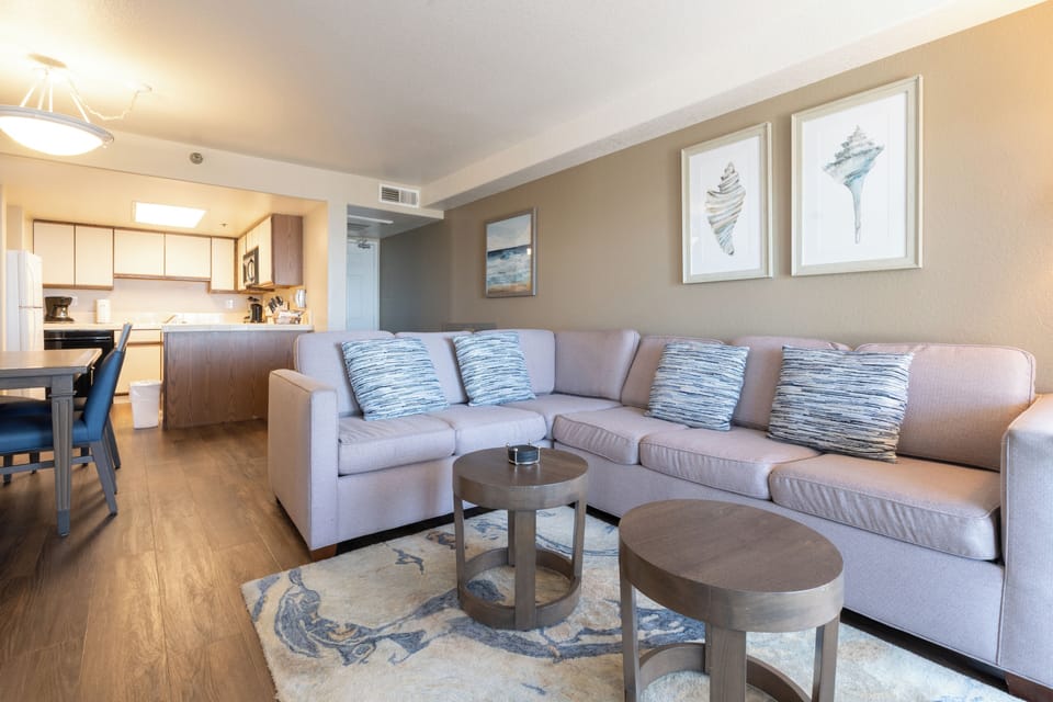 Lounge together on a roomy sectional after beach adventures.