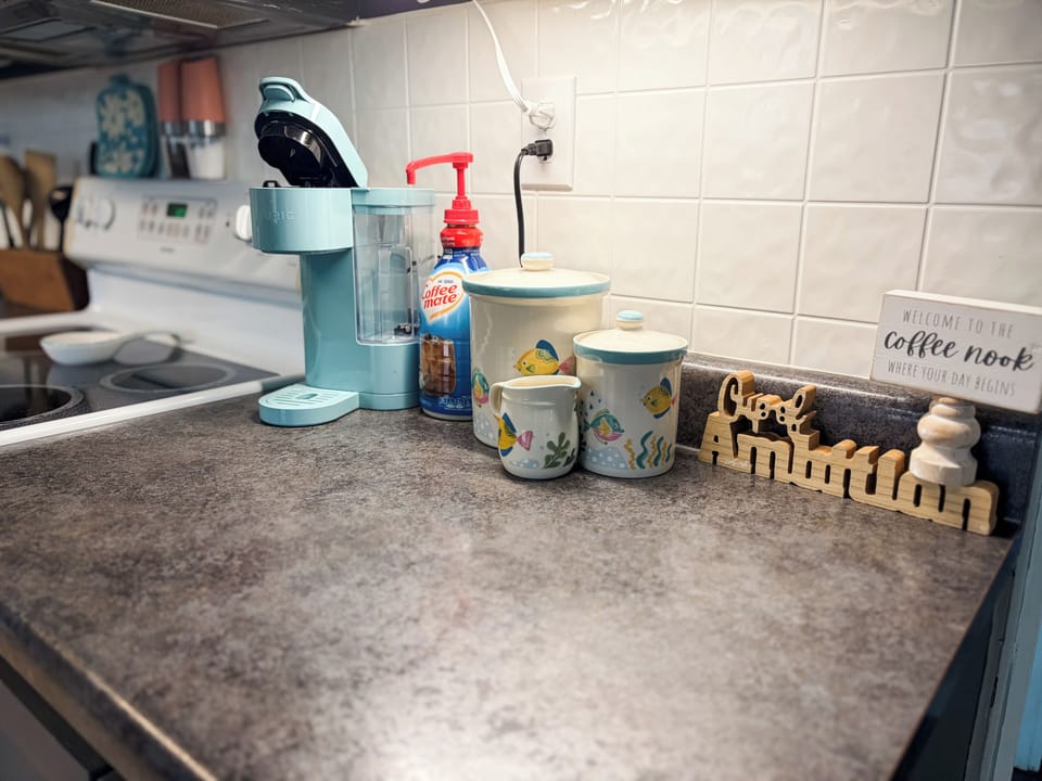 Coffee Bar, stocked with K-cups, Creamer, sugar