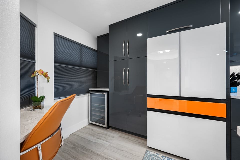 Full sized fridge and separate wine fridge