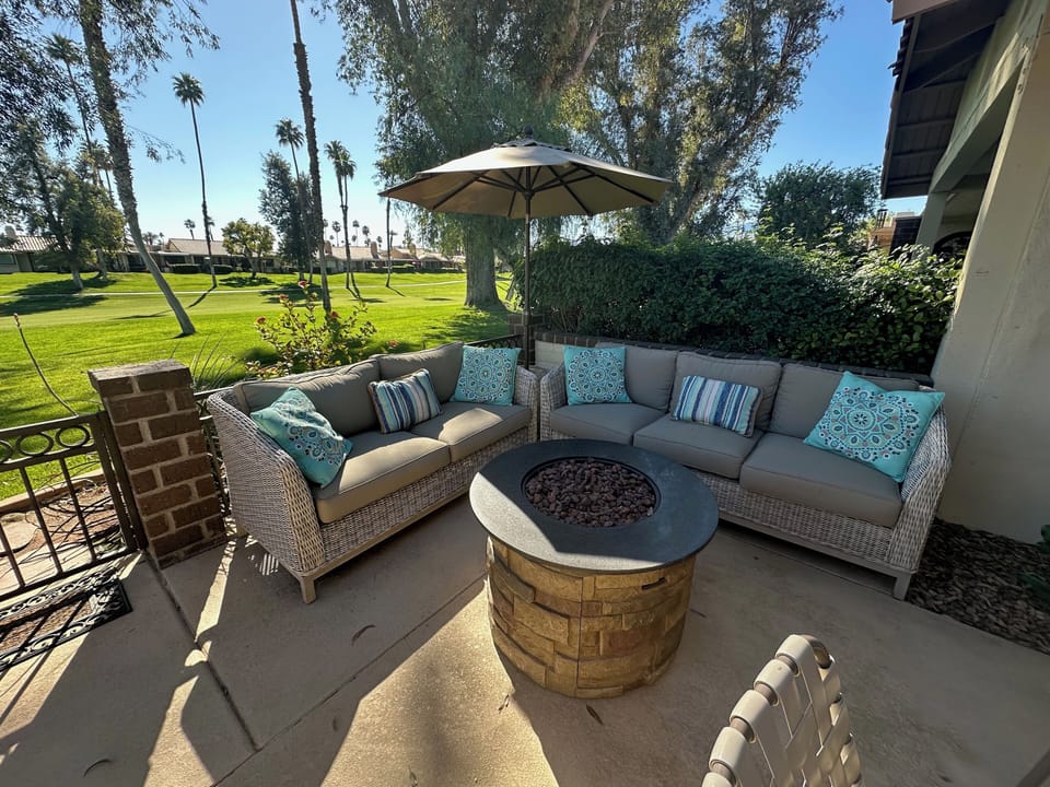 Outdoor space with fire pit