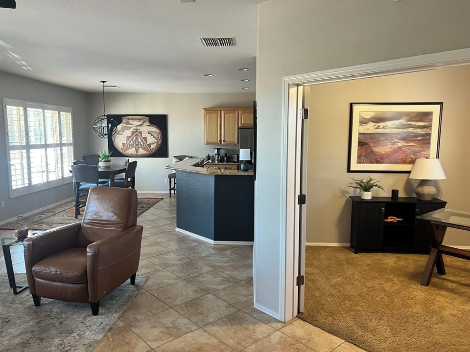 living area with office to the right