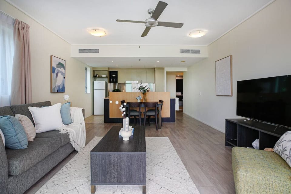 Chill out in the spacious living area designed for comfort and style. Whether you’re streaming your favorite shows or soaking in tropical vibes from the balcony, this is the perfect spot to feel at home during your Cairns holiday.