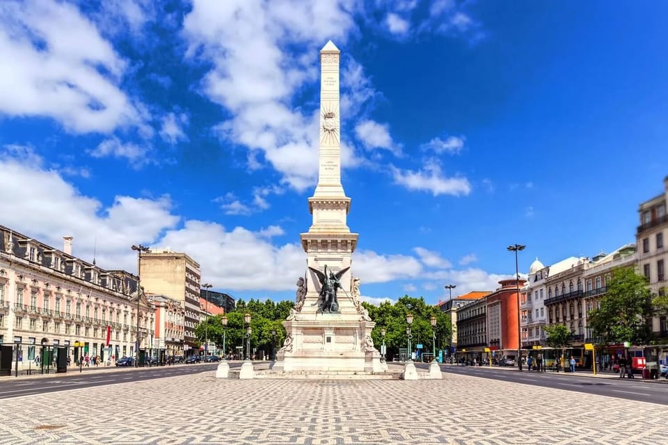 Step out into a lively square framed by elegant architecture.