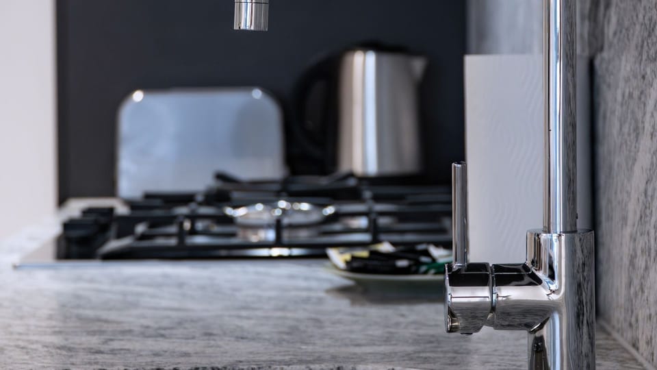 Stylish cooking space with built-in stove
