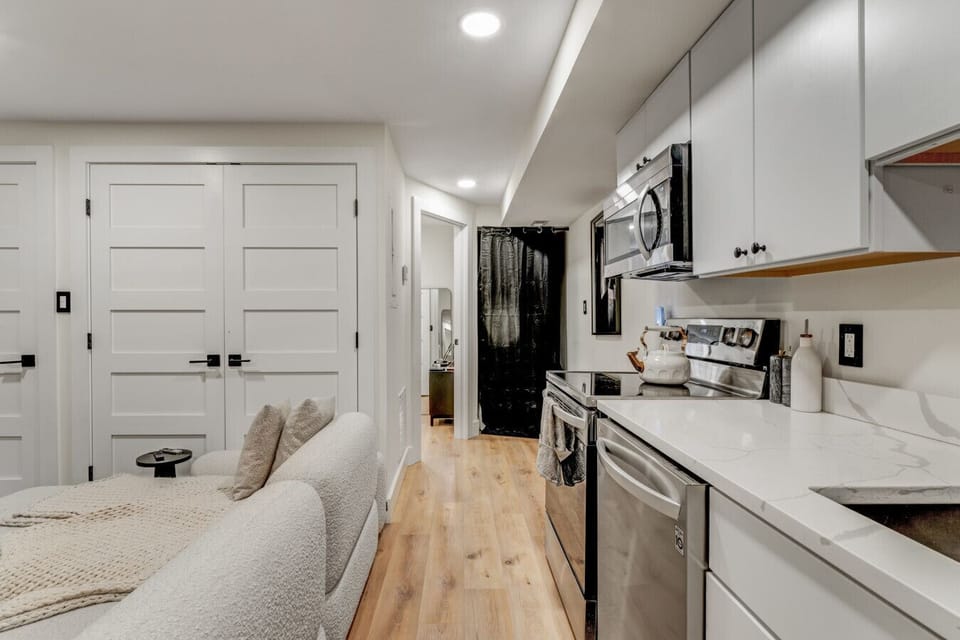 Modern kitchen with stainless steel appliances, ready for your meals