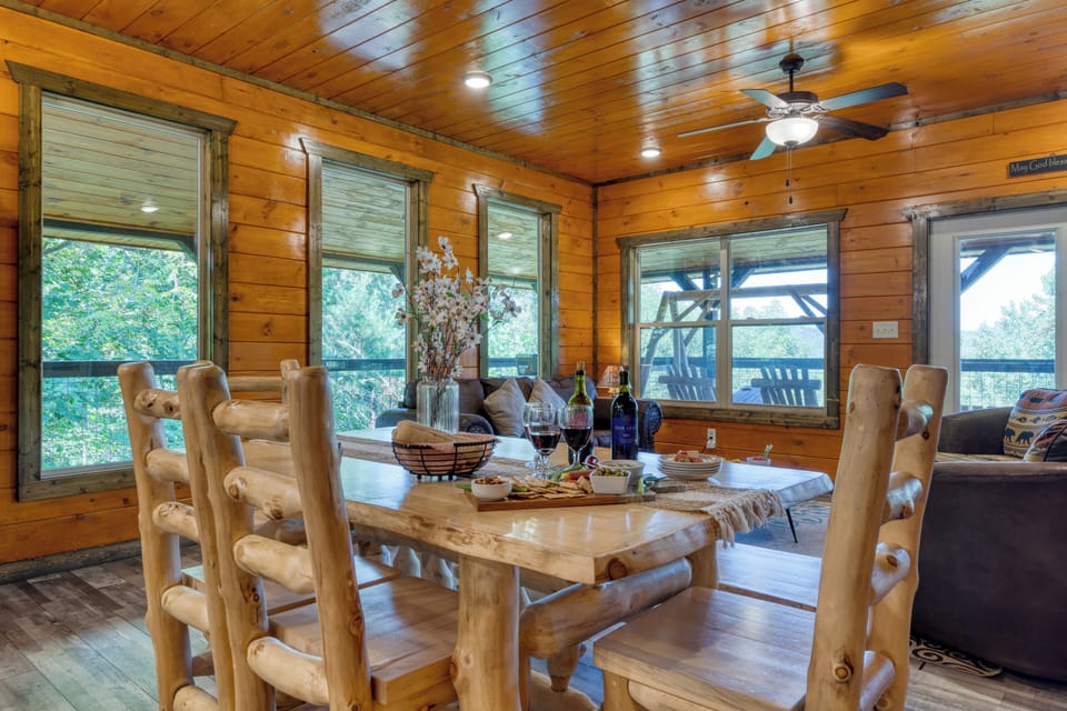 Dine in comfort and style at this classic wooden table.