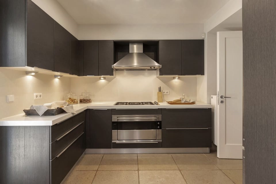 The well-equipped contemporary kitchen.