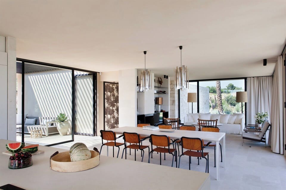 Looking back from the kitchen to the dining and living areas.