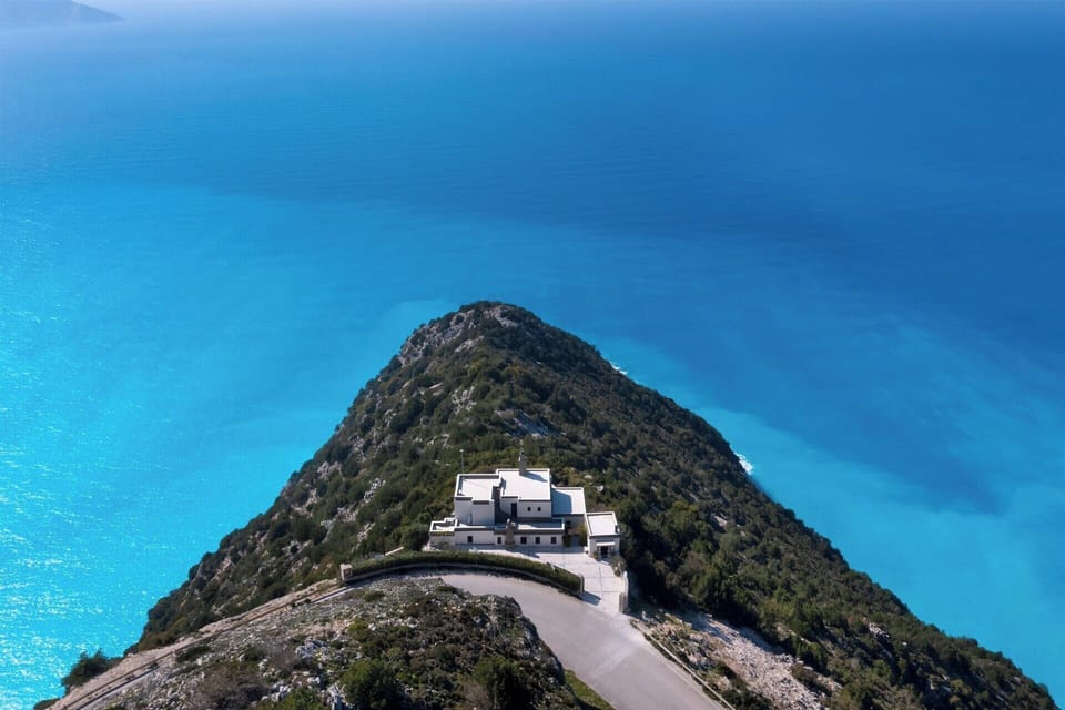 An eagle's-eye view of Mythos and its headland.