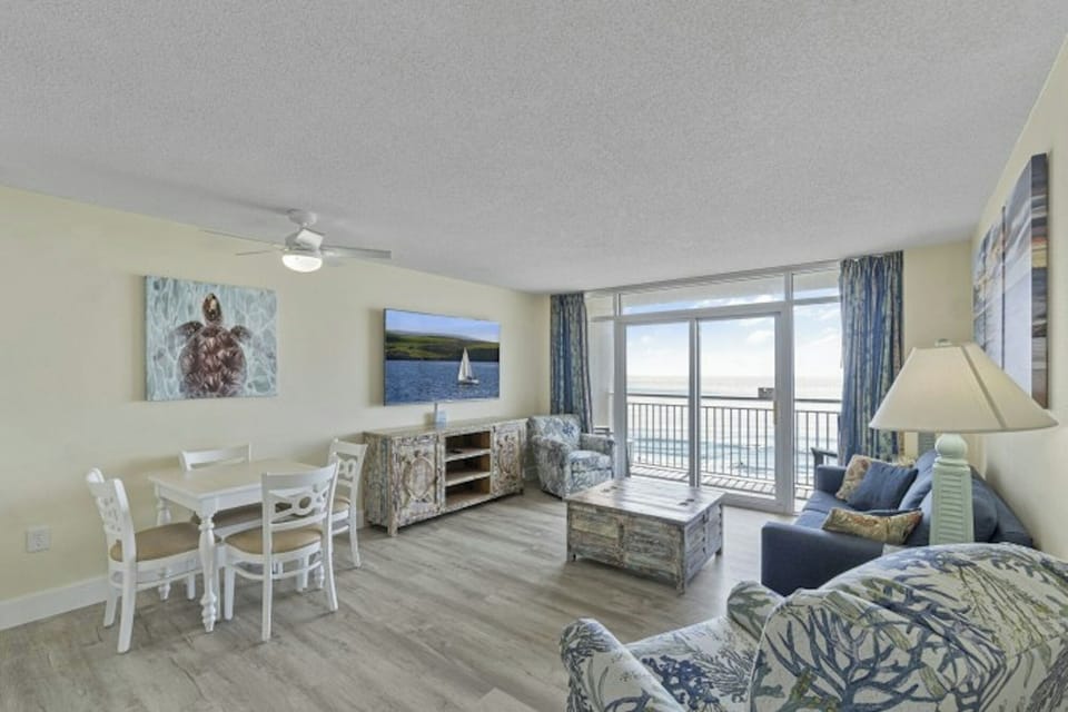 The ocean front living room is fabulous for movie night with the family.