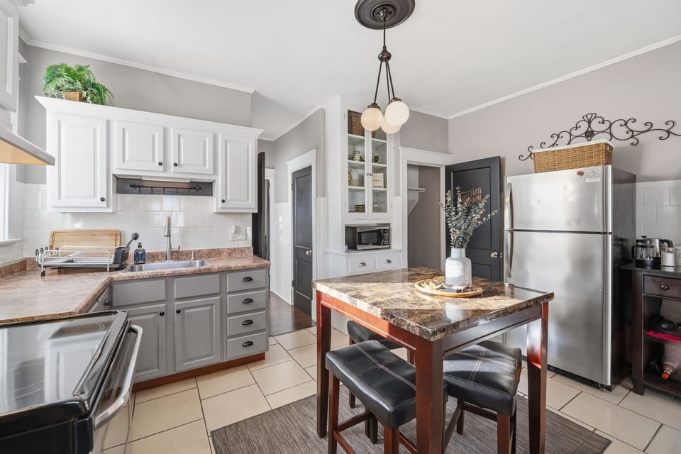 Indoors, Kitchen, Appliance, Refrigerator, Microwave