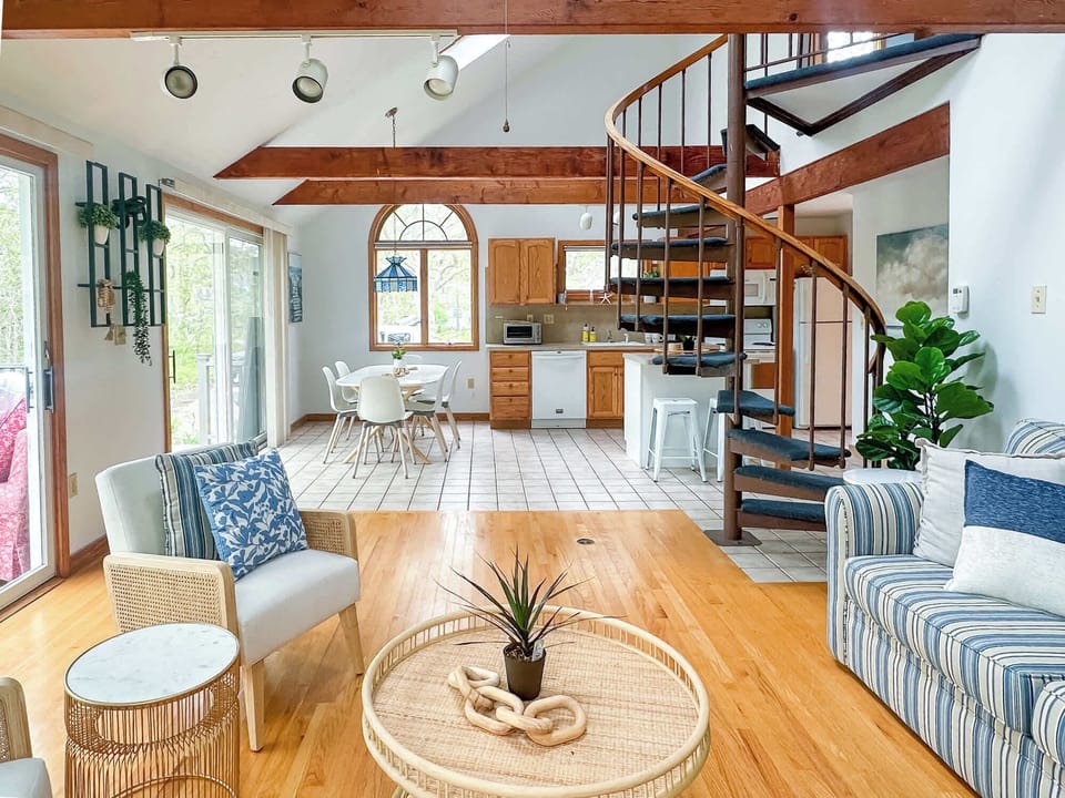 View of first floor with spiral staircase