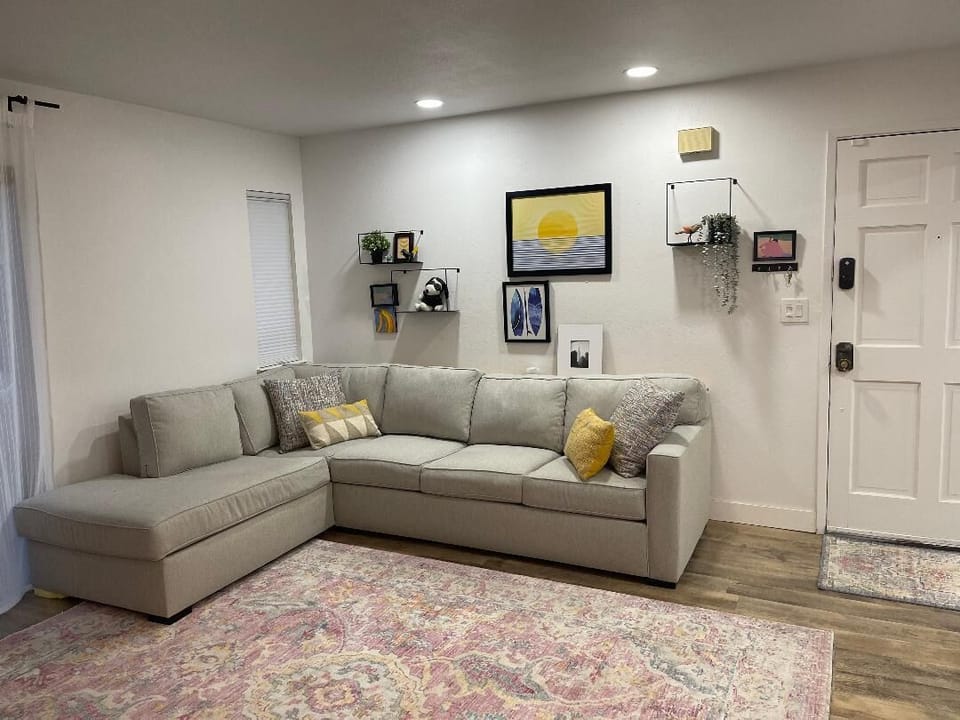 Living room Sofa Couch (with Queen Bed) and front door