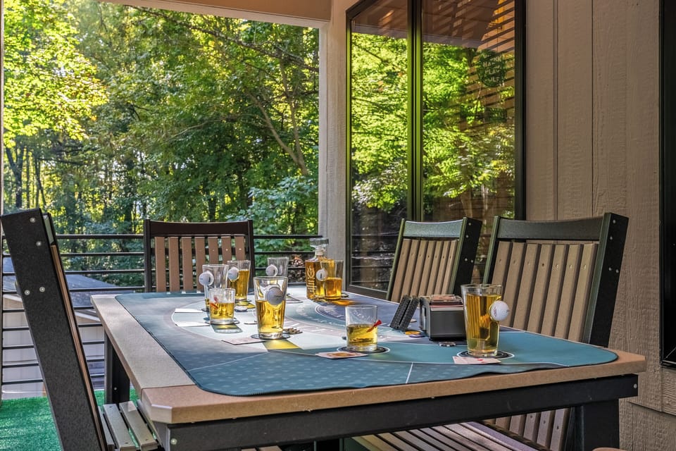 Outdoor game table and drinks with a view