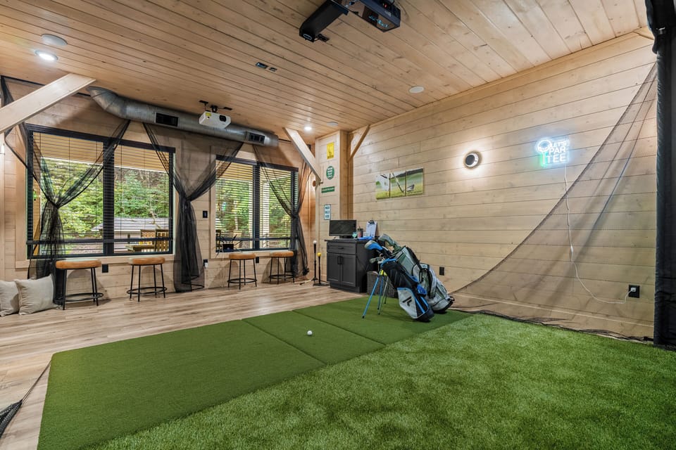 High-end indoor golf simulator for year-round play and fun.