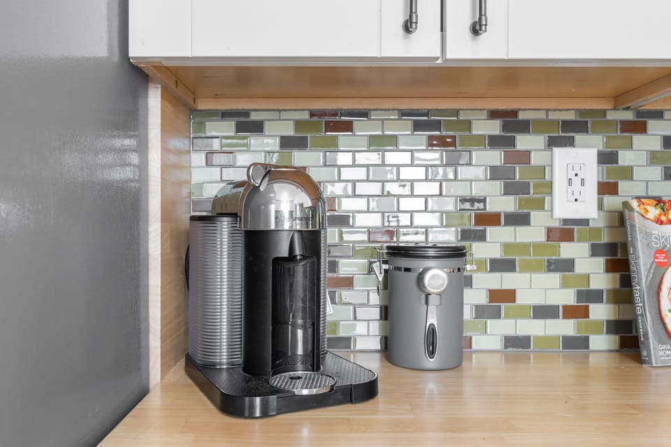 Coffee station stocked and ready for slow mornings.