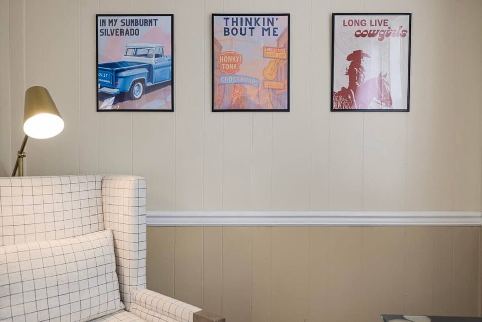 In the dedicated workspace there is a country music wall art