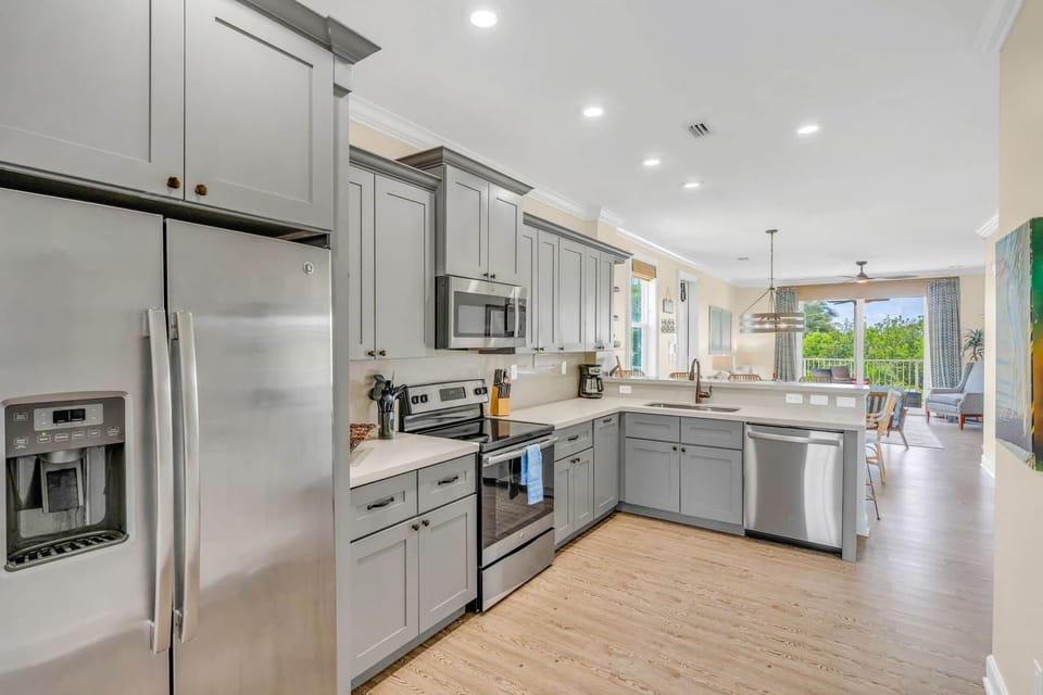 Kitchen fridge microwave stove drip coffee maker